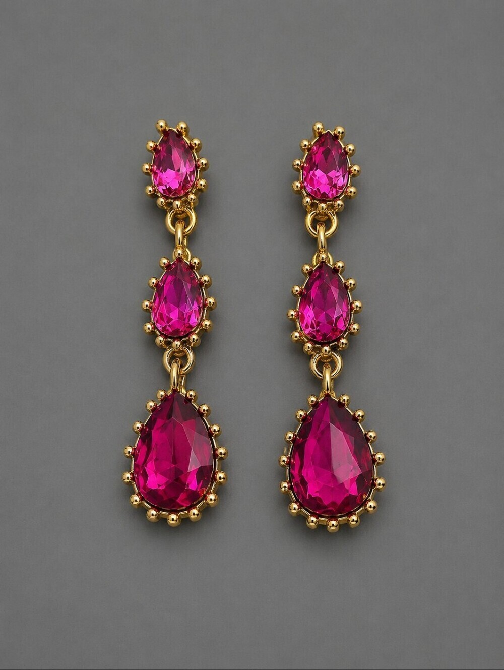 3/$30 VTG Magenta Crystal Teardrop Old Hollywood Post Earrings